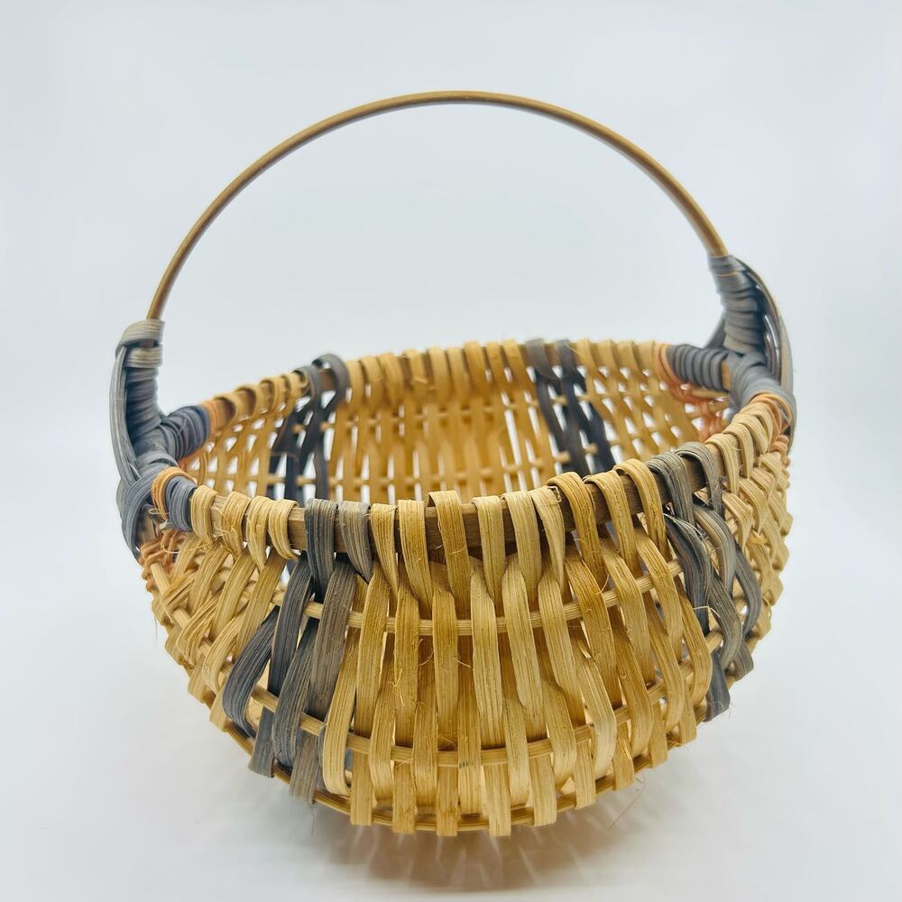 Woven Rattan Gathering Basket Set Bentwood Handle Farmhouse Boho Market Baskets - Picture 2 of 7